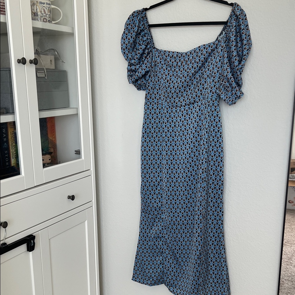 FORE blue Patterned Puff Sleeve Dress